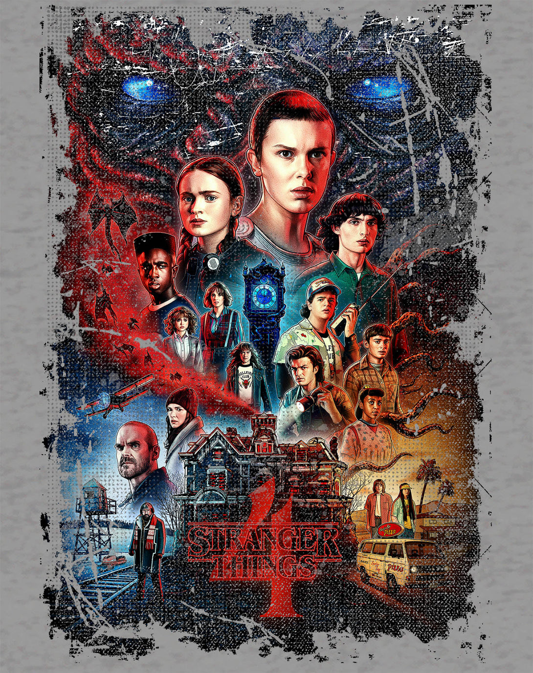 Stranger Things S4 Poster Vintage Battle Official Women's T-Shirt Design Close Up