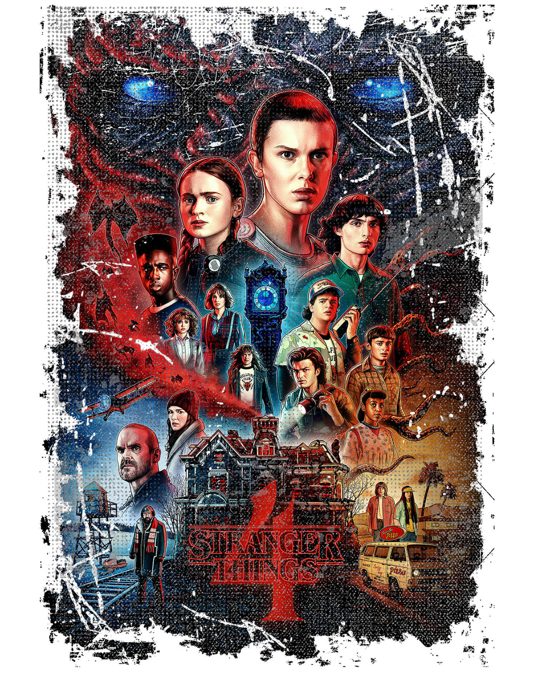 Stranger Things S4 Poster Vintage Battle Official Women's T-Shirt Design Close Up