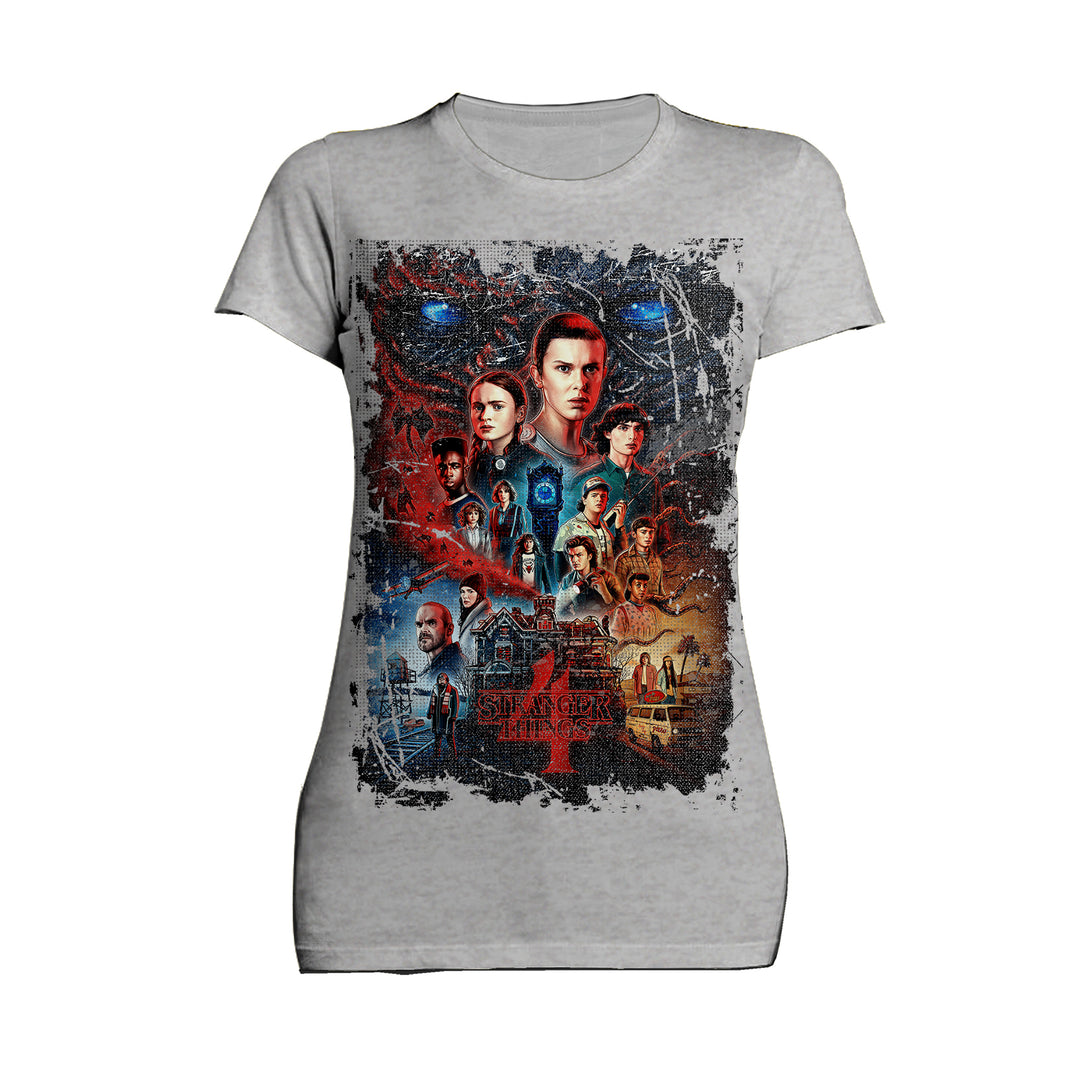 Stranger Things S4 Poster Vintage Battle Official Women's T-Shirt Sports Grey - Urban Species