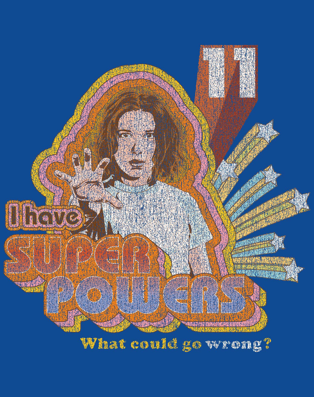 Stranger Things Vintage Eleven Retro Pose Super Powers Official Women's T-Shirt Blue - Urban Species Design Close Up