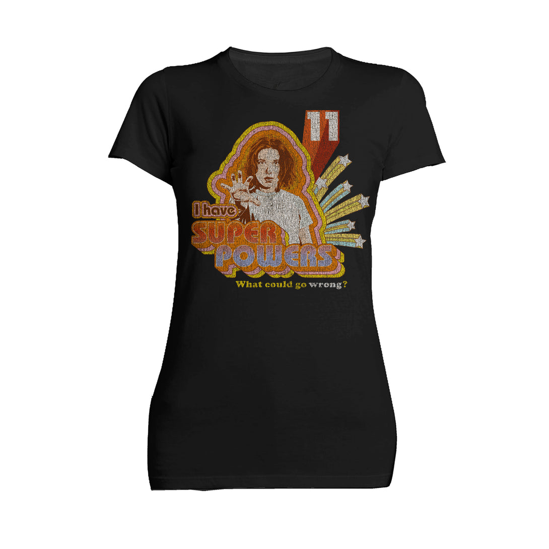 Stranger Things Vintage Eleven Retro Pose Super Powers Official Women's T-Shirt Black - Urban Species