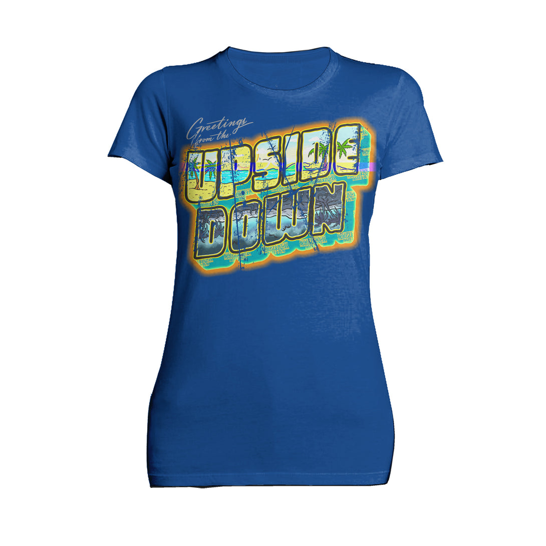 Stranger Things Upside Down Greetings California Official Women's T-Shirt Blue - Urban Species