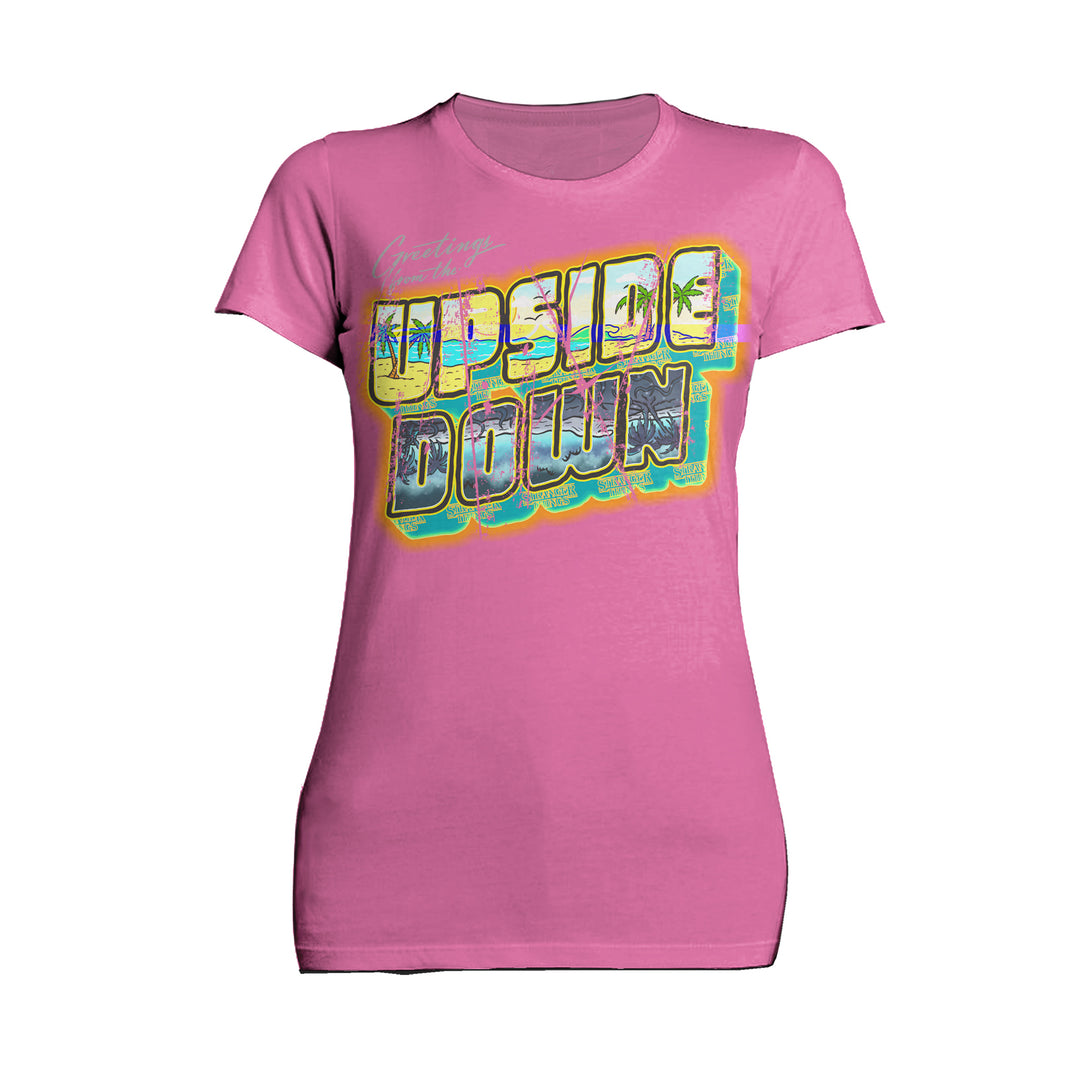 Stranger Things Upside Down Greetings California Official Women's T-Shirt Pink - Urban Species