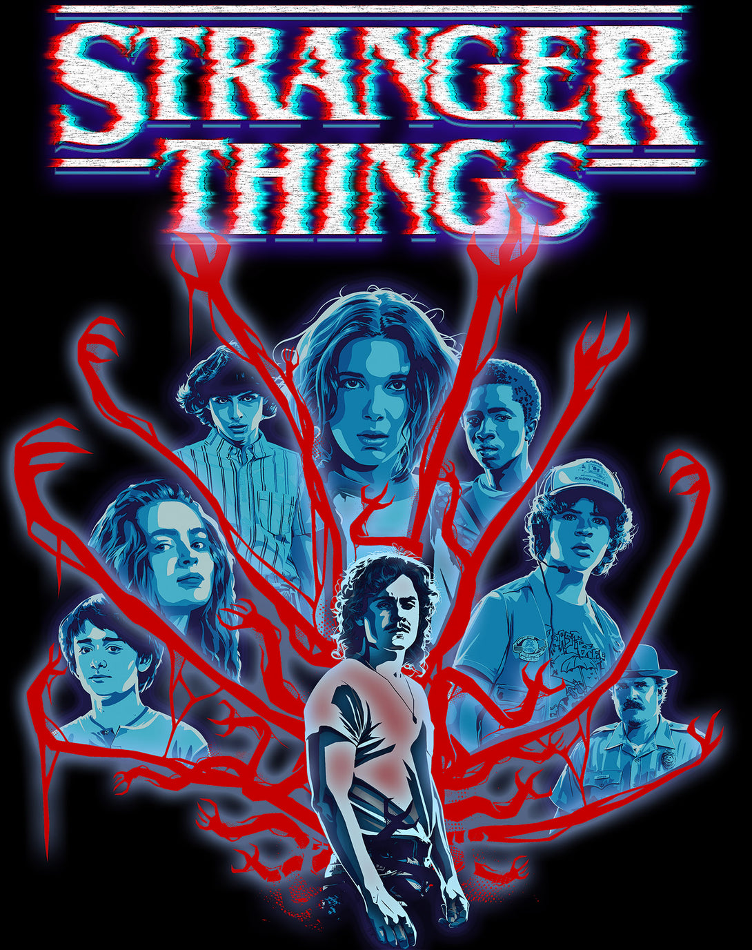 Stranger Things Vines Poster Hive Glitch Official Women's T-Shirt Design Close Up