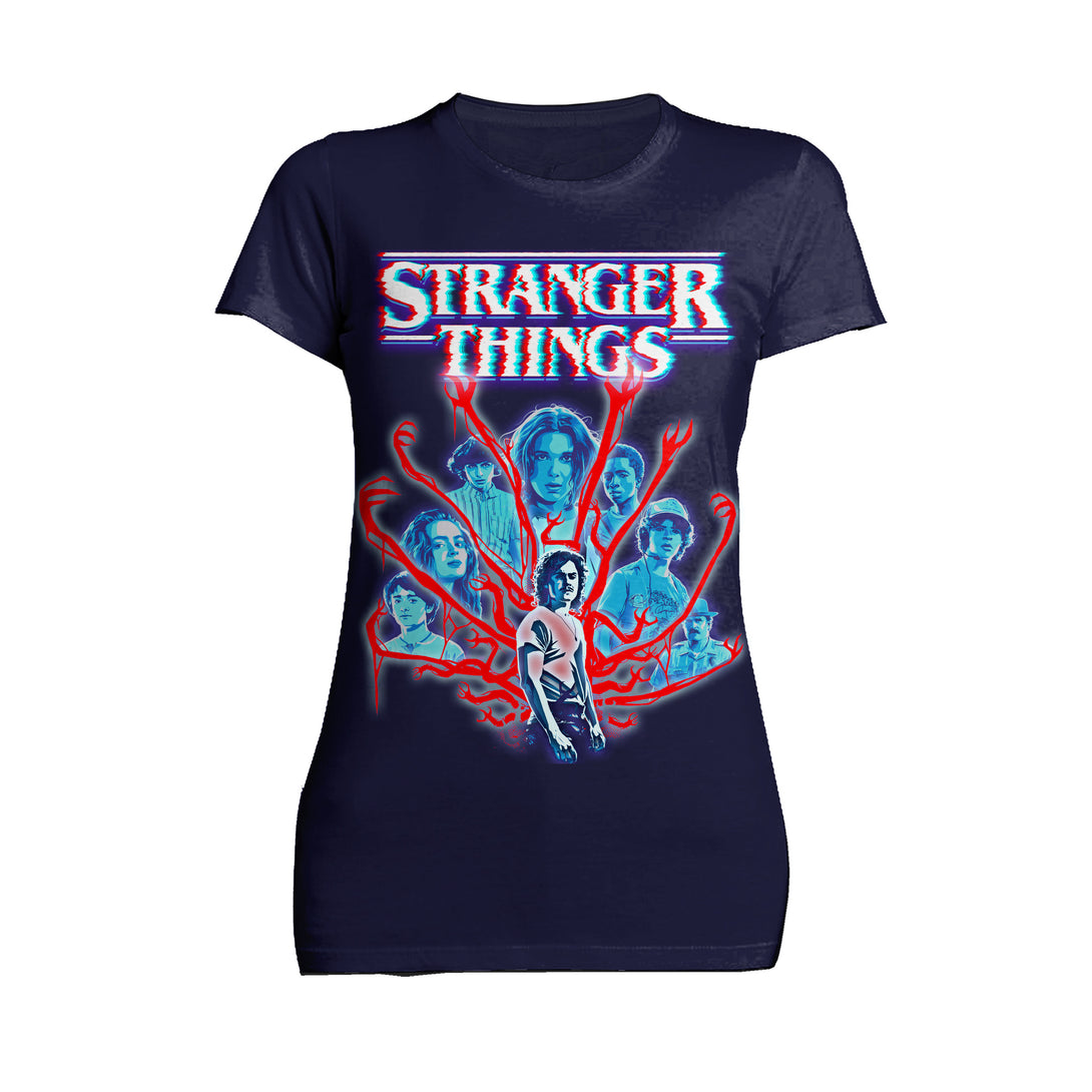 Stranger Things Vines Poster Hive Glitch Official Women's T-Shirt Navy - Urban Species