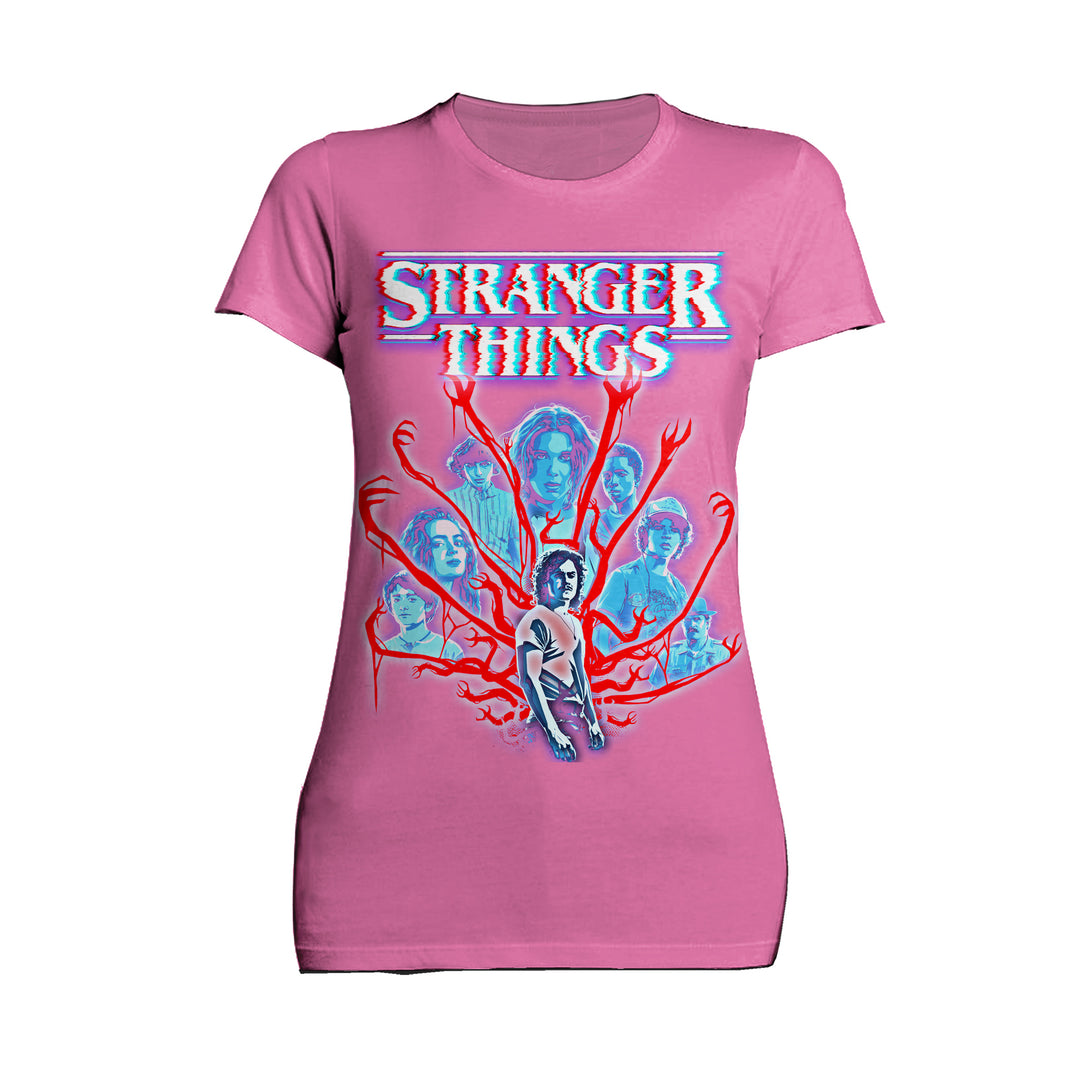 Stranger Things Vines Poster Hive Glitch Official Women's T-Shirt Pink- Urban Species