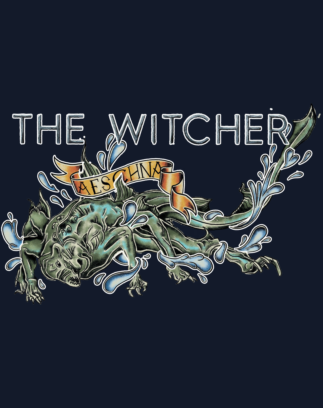 The Witcher Book of Beasts Aeschna Official Women's T-Shirt Navy - Urban Species Design Close Up