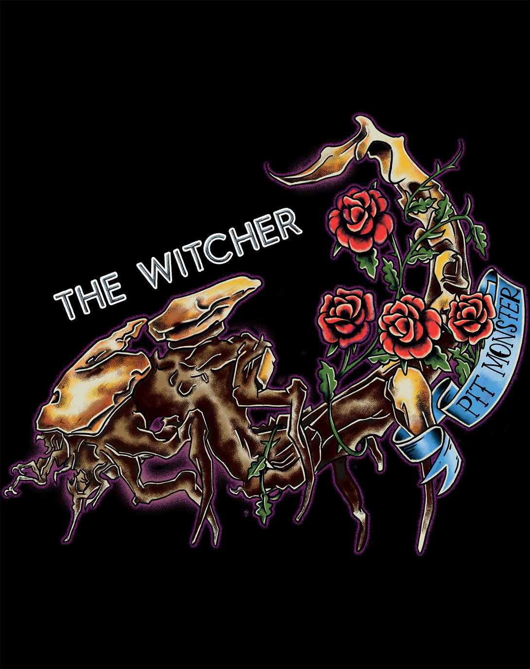 The Witcher Book of Beasts Pit Monster Official Women's T-Shirt Black - Urban Species Design Close Up