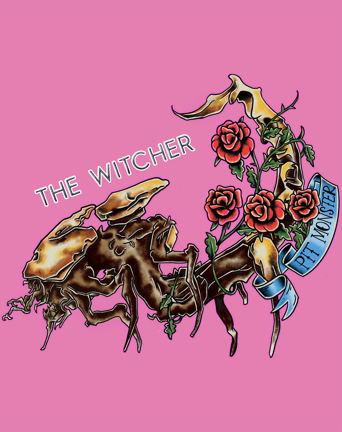 The Witcher Book of Beasts Pit Monster Official Women's T-Shirt Pink - Urban Species Design Close Up