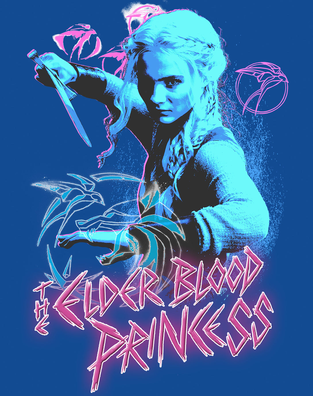 The Witcher Ciri Elder Blood Princess Official Men's T-Shirt Blue - Urban Species Design Close Up