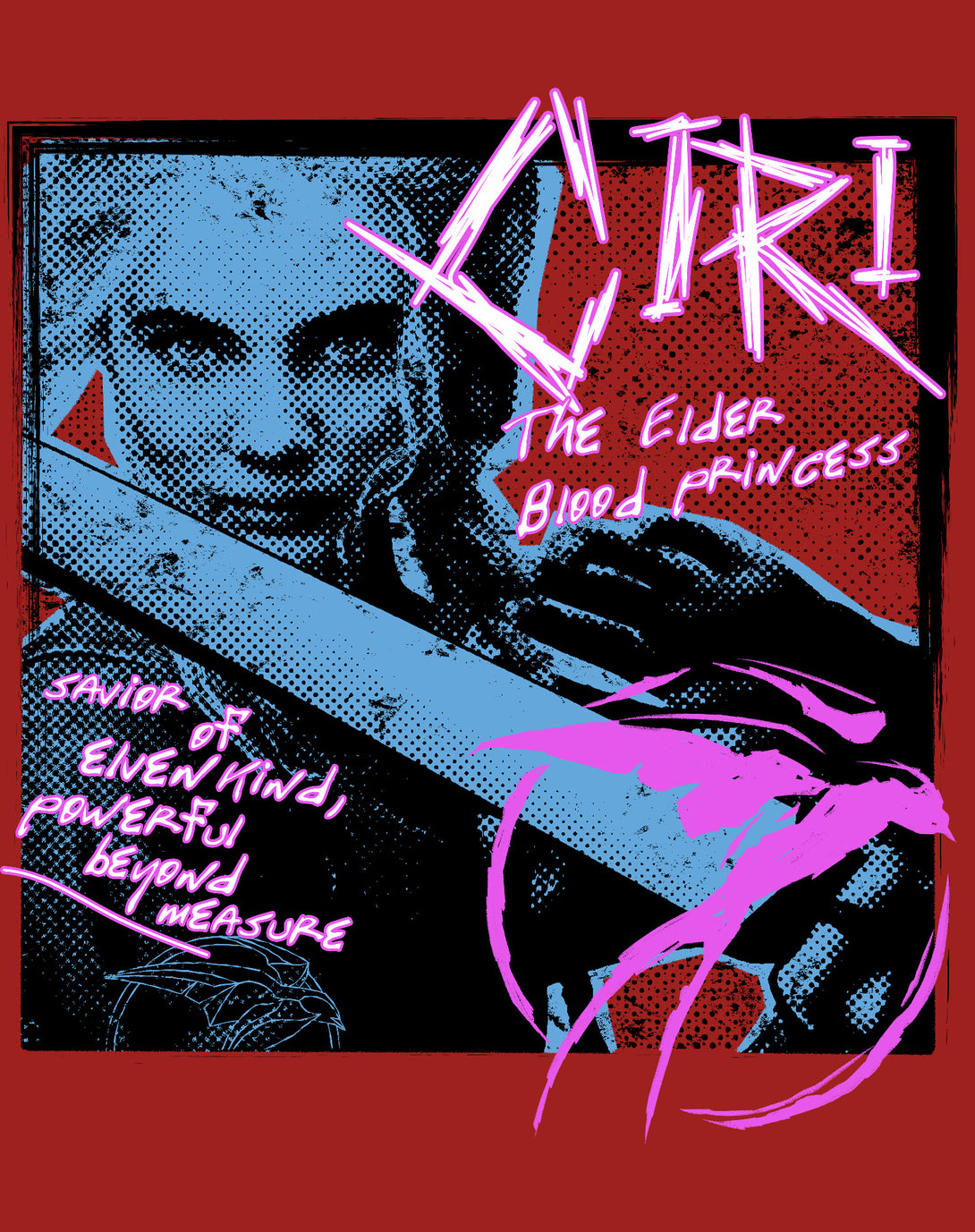 The Witcher Ciri Splash Princess Punk Official Men's T-Shirt Red - Urban Species Design Close Up