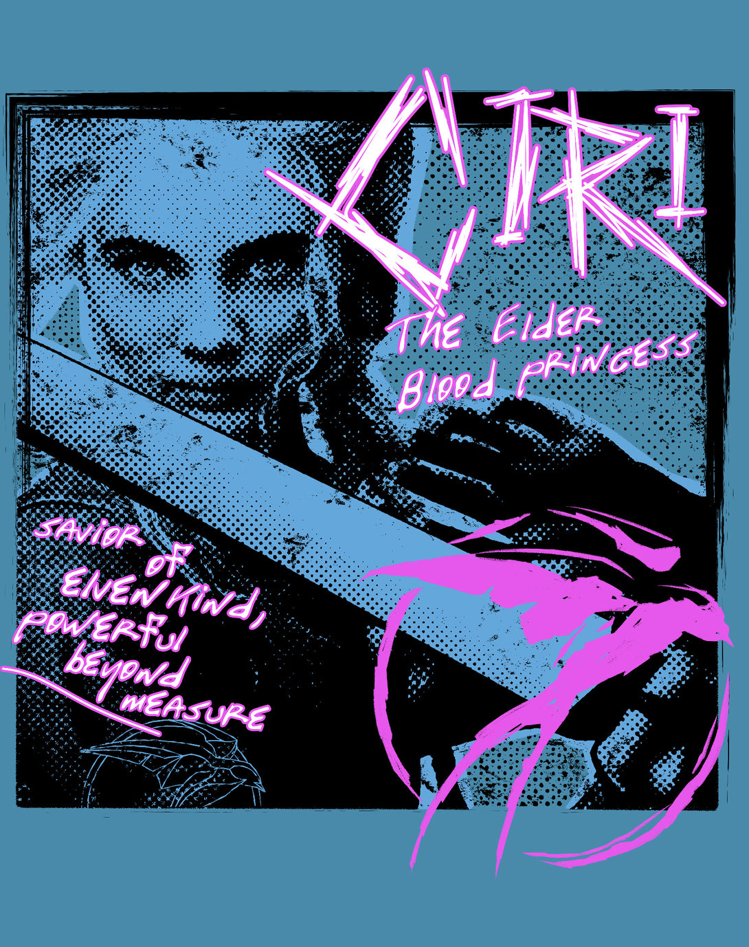 The Witcher Ciri Splash Princess Punk Official Women's T-Shirt Turquoise - Urban Species Design Close Up