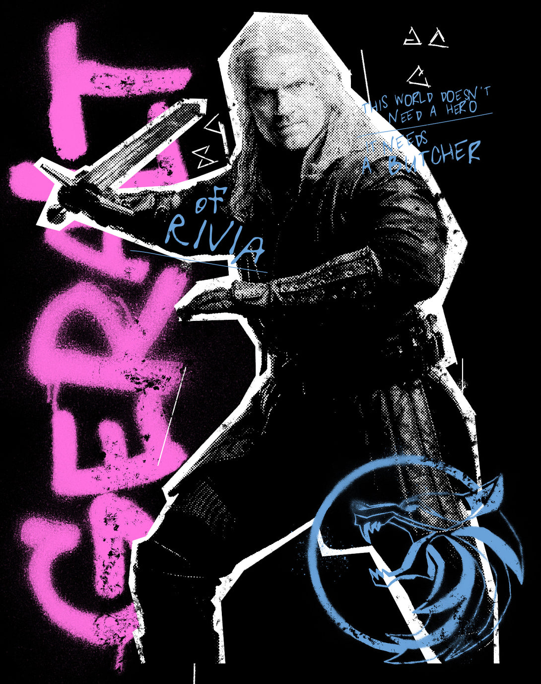 The Witcher Geralt Graffiti Slayer Official Women's T-Shirt Black - Urban Species Design Close Up