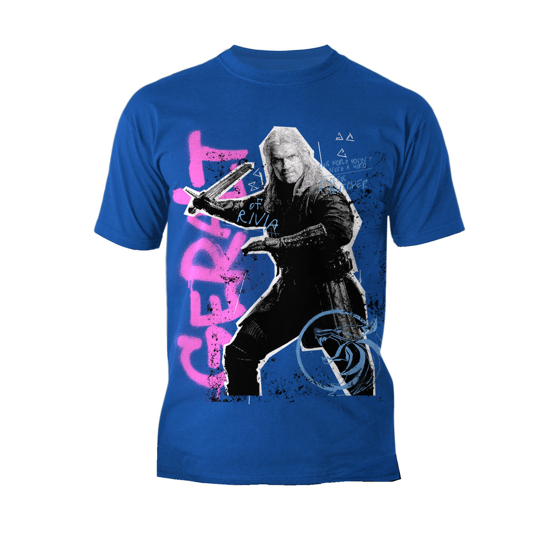 The Witcher Geralt Graffiti Slayer Official Men's T-Shirt Blue - Urban Species