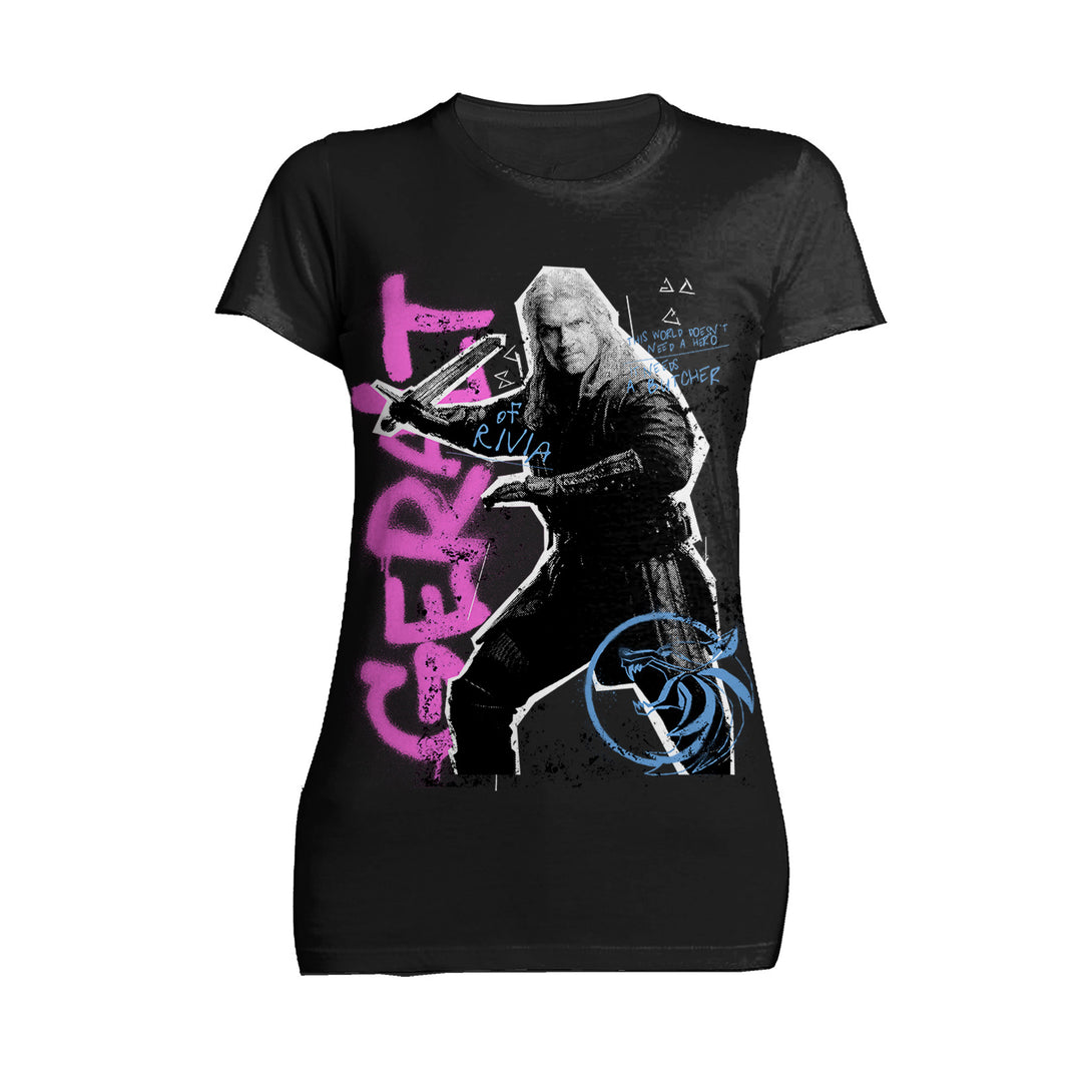 The Witcher Geralt Graffiti Slayer Official Women's T-Shirt Black - Urban Species