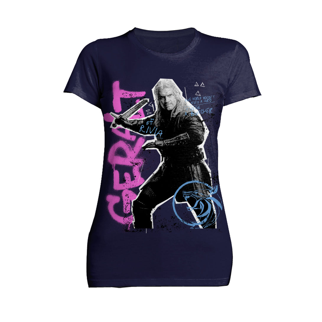 The Witcher Geralt Graffiti Slayer Official Women's T-Shirt Navy - Urban Species