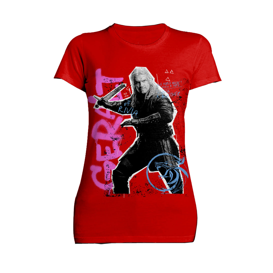 The Witcher Geralt Graffiti Slayer Official Women's T-Shirt Red - Urban Species