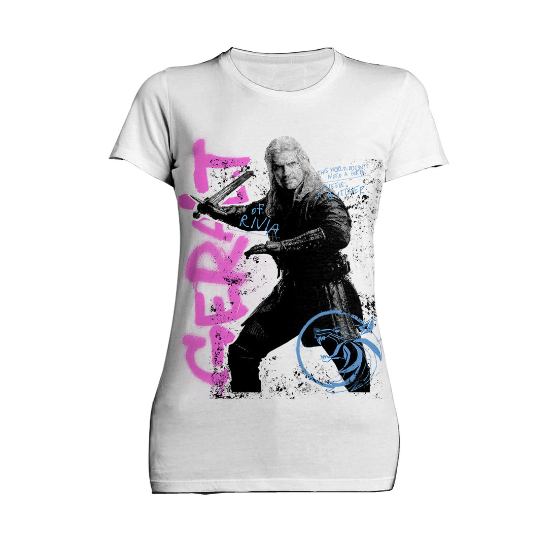 The Witcher Geralt Graffiti Slayer Official Women's T-Shirt White - Urban Species