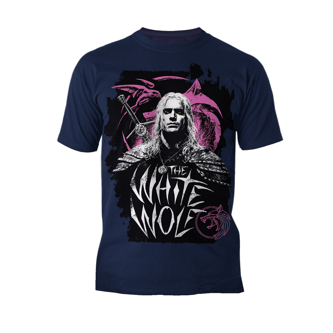 The Witcher Geralt Splash White Wolf Official Men's T-Shirt Navy - Urban Species 