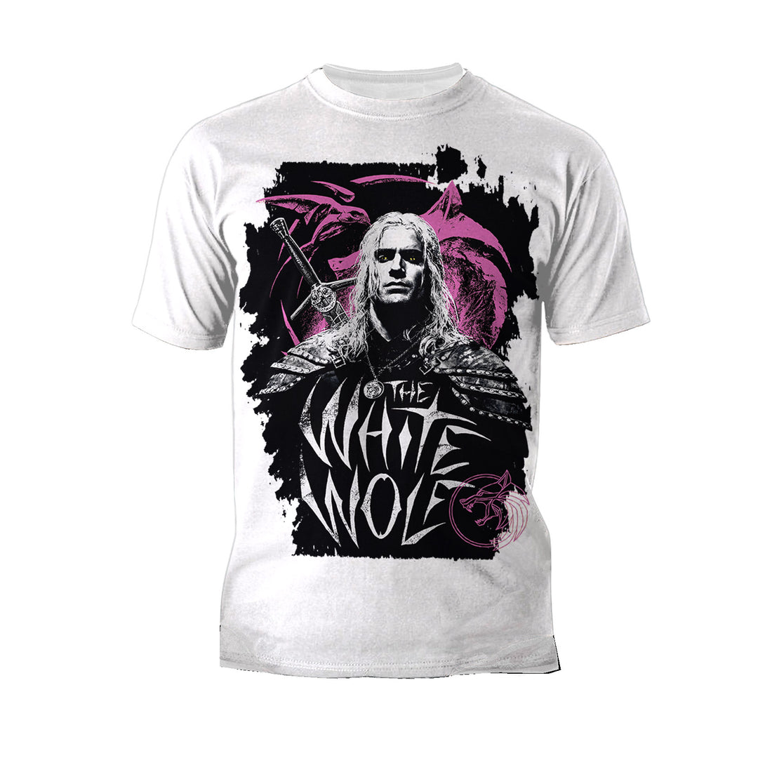 The Witcher Geralt Splash White Wolf Official Men's T-Shirt White - Urban Species