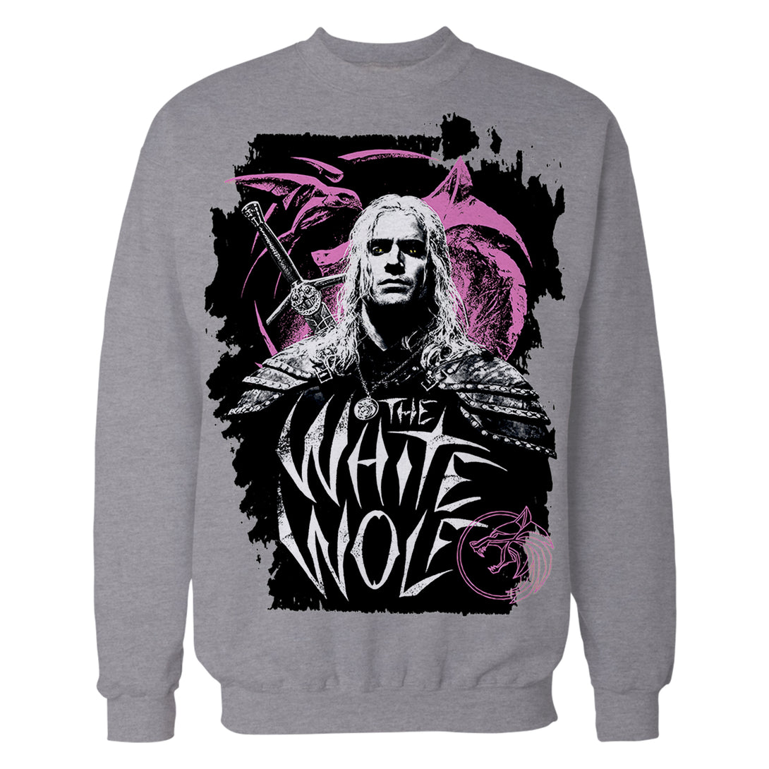 The Witcher Geralt Splash White Wolf Official Sweatshirt Sports Grey - Urban Species 