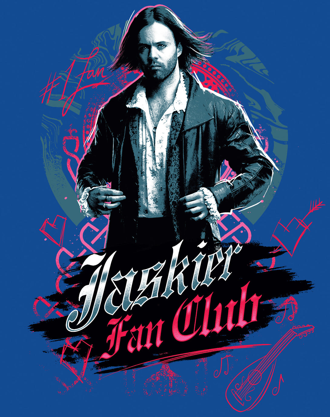 The Witcher Jaskier Splash Fan Club Official Men's T-Shirt Blue - Urban Species Design Close Up