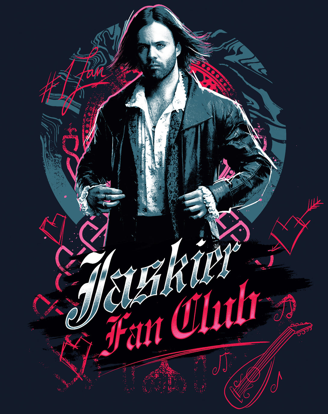The Witcher Jaskier Splash Fan Club Official Men's T-Shirt Navy - Urban SpeciesDesign Close Up