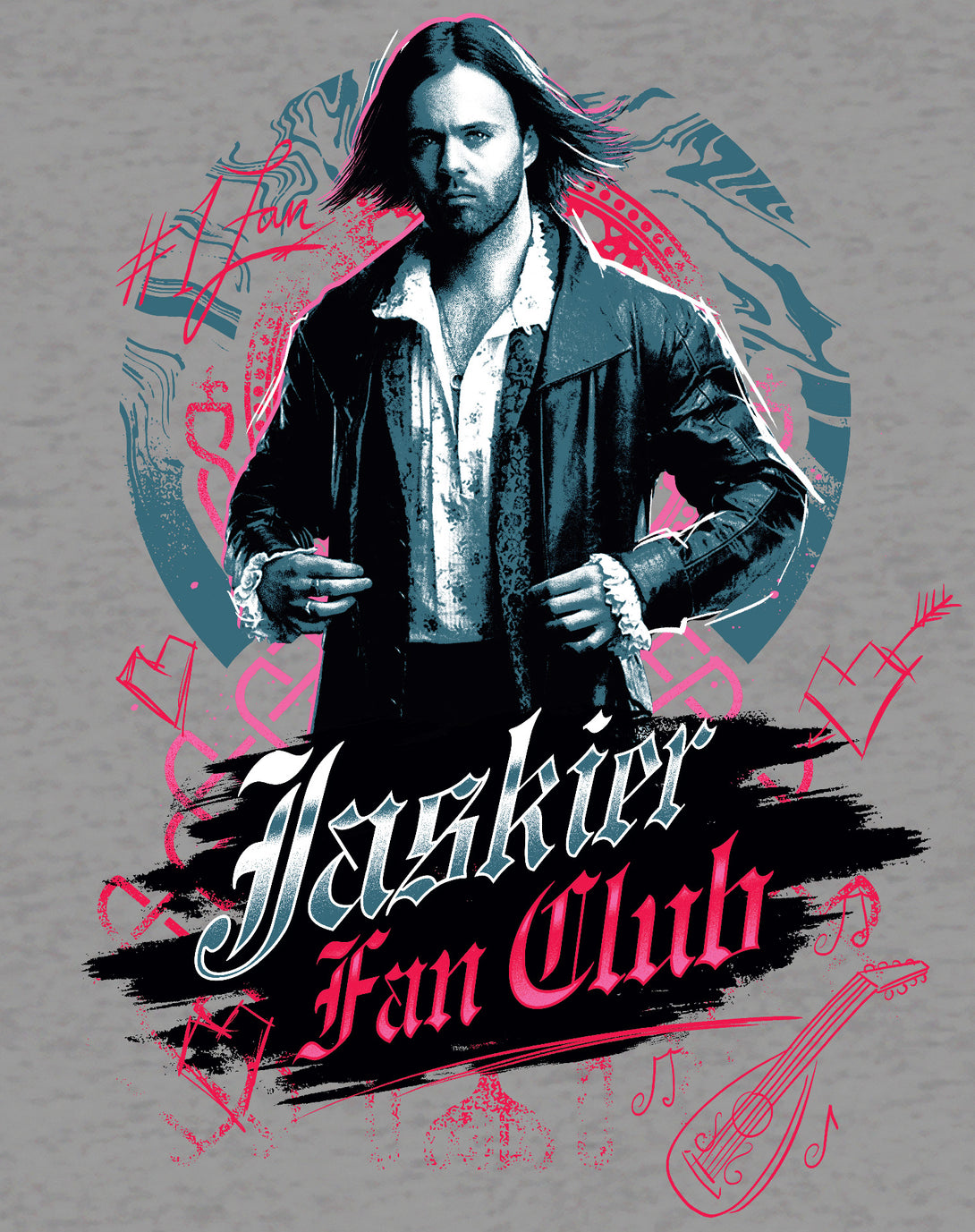 The Witcher Jaskier Splash Fan Club Official Men's T-Shirt Sports Grey Design Close Up