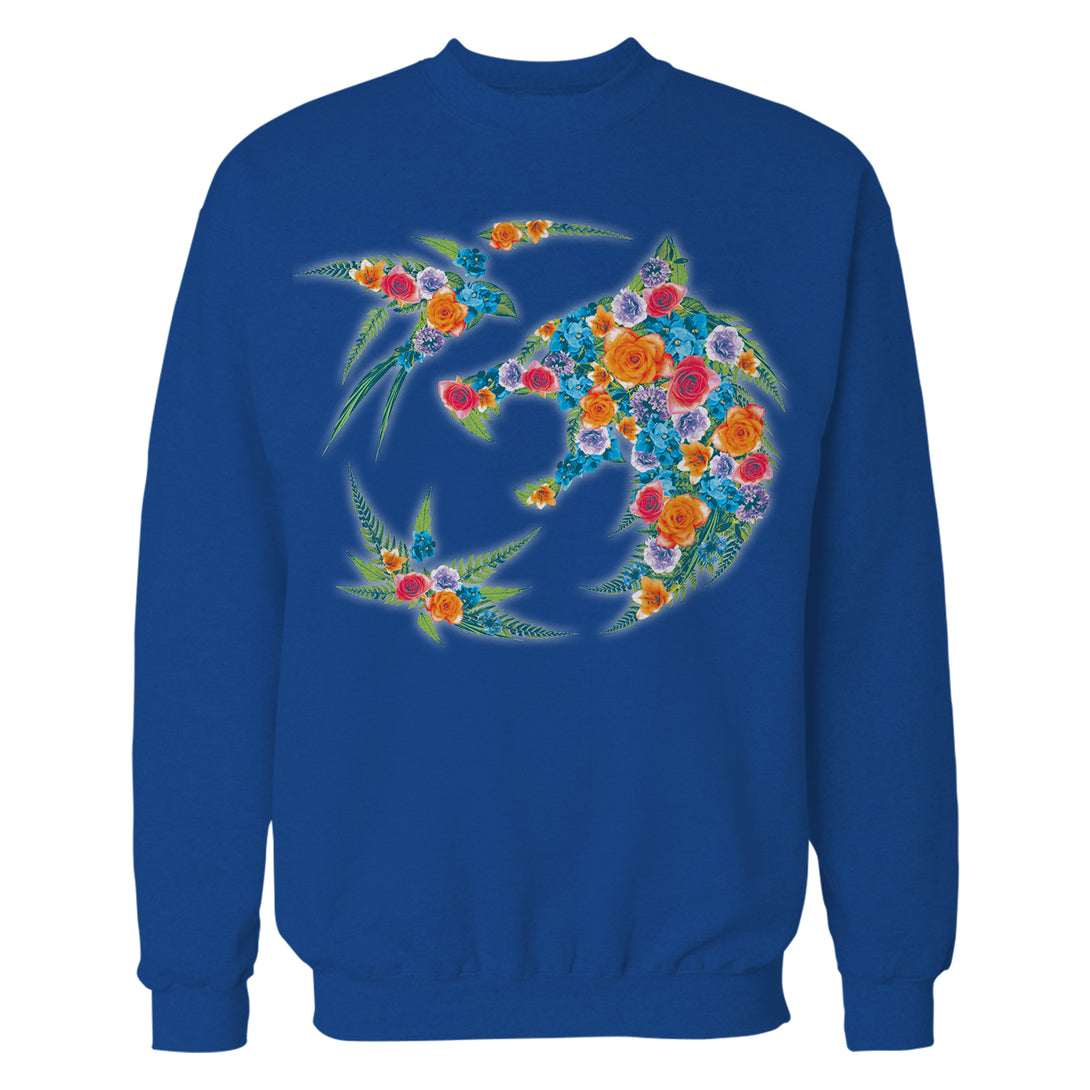 The Witcher Logo Collage Flowers Official Sweatshirt Blue - Urban Species