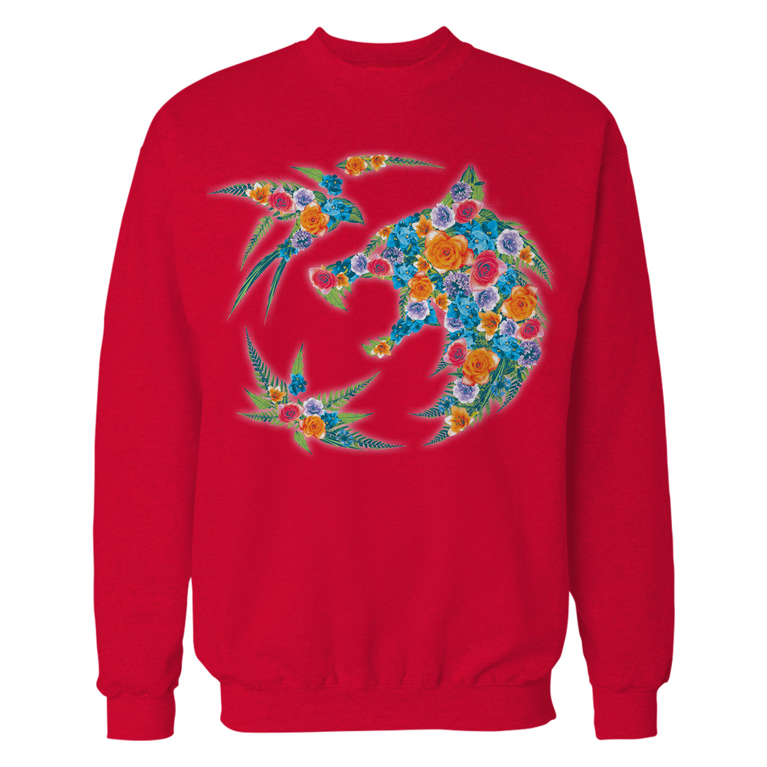 The Witcher Logo Collage Flowers Official Sweatshirt Red - Urban Species 