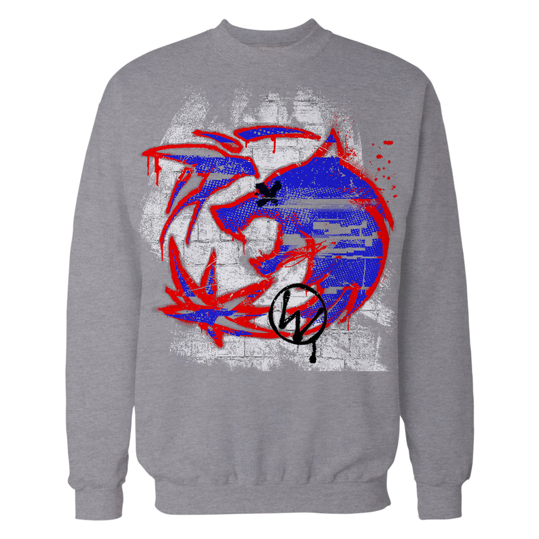 The Witcher Logo Graffiti Wall Official Sweatshirt Sports Grey - Urban Species Design Close Up