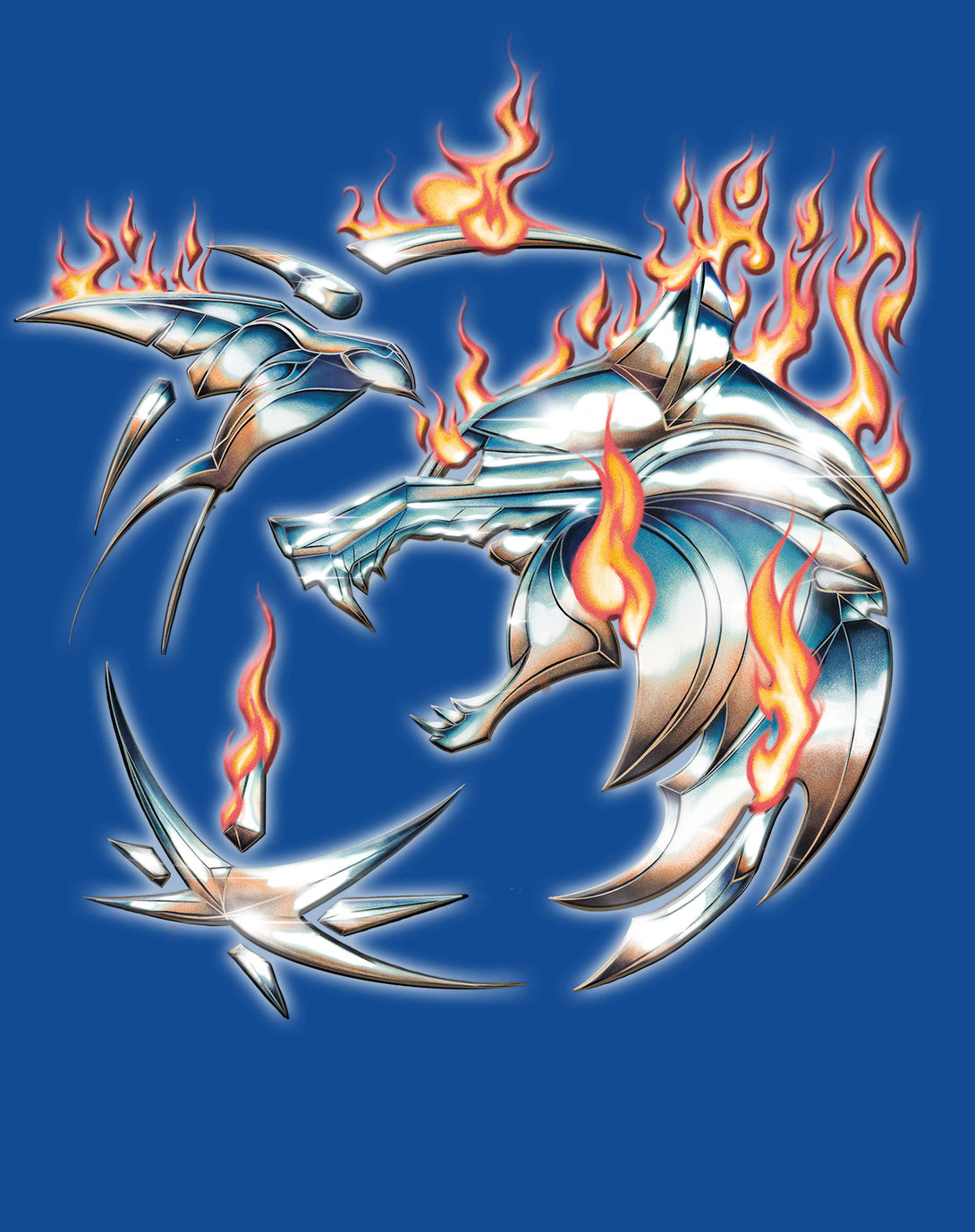 The Witcher Logo Metal Fire Official Men's T-Shirt Blue - Urban Species Design Close Up