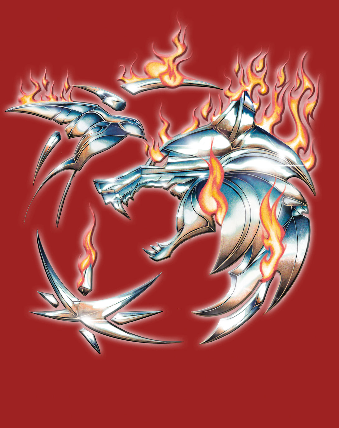 The Witcher Logo Metal Fire Official Men's T-Shirt Red - Urban Species Design Close Up