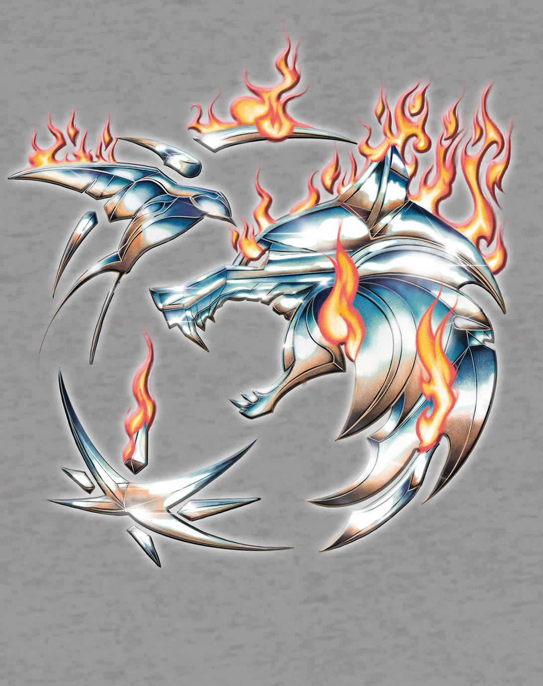The Witcher Logo Metal Fire Official Men's T-Shirt Sports Grey - Urban Species Design Close Up