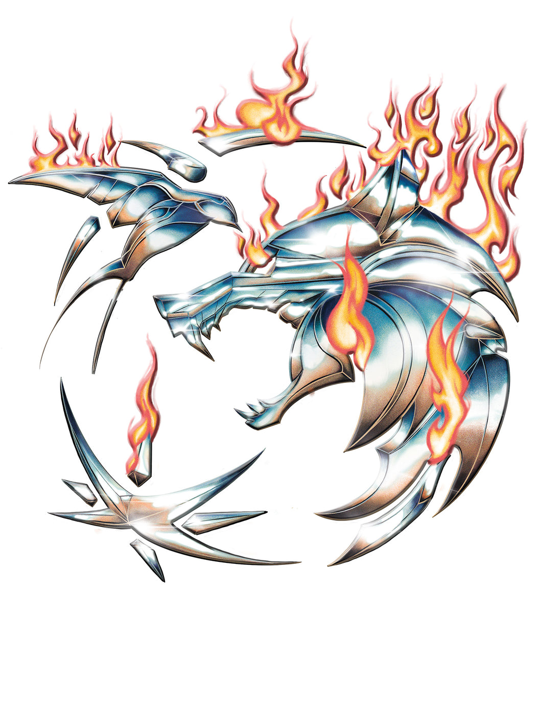 The Witcher Logo Metal Fire Official Men's T-Shirt White - Urban Species Design Close Up