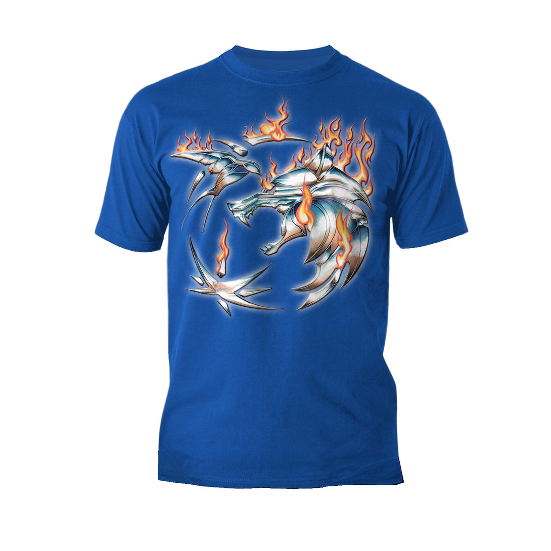The Witcher Logo Metal Fire Official Men's T-Shirt Blue - Urban Species