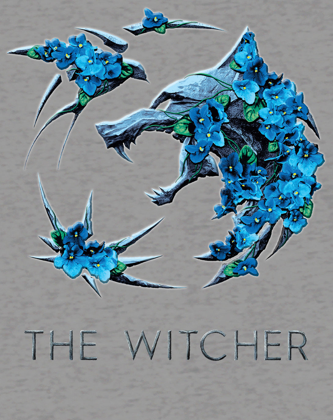 The Witcher Logo Metallic Flowers Official Men's T-Shirt Sports Grey Design Close Up