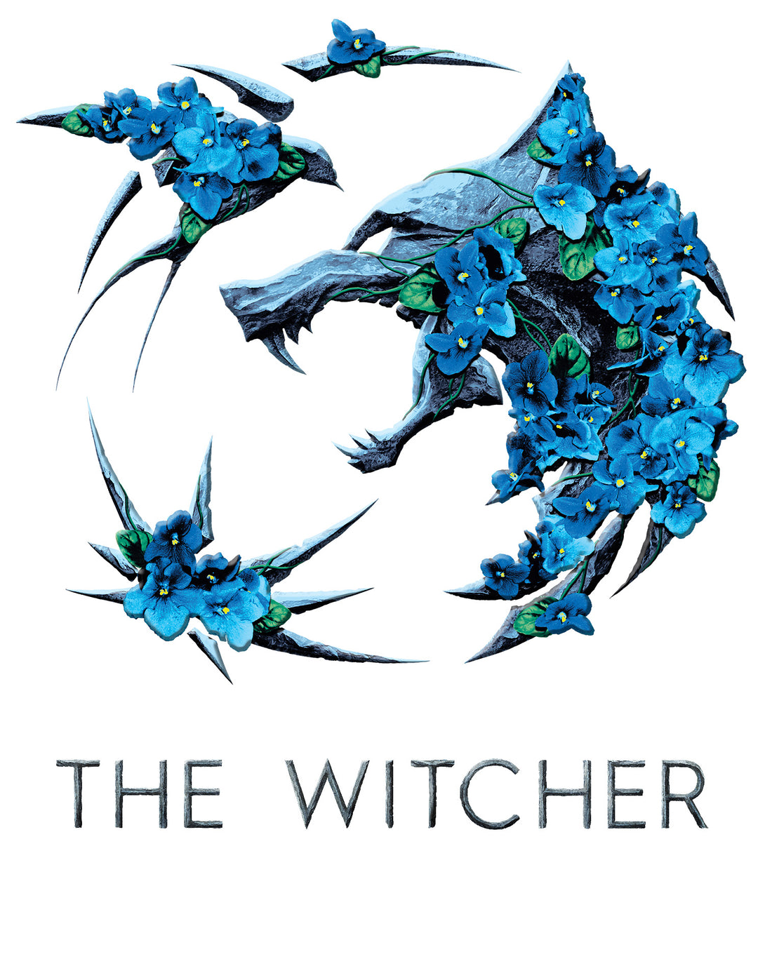The Witcher Logo Metallic Flowers Official Men's T-Shirt White - Urban Species Design Close Up