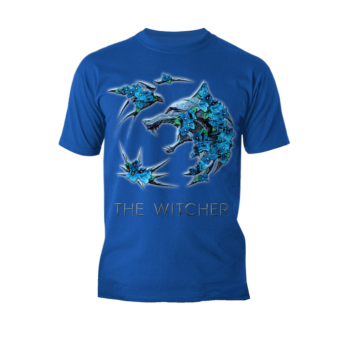 The Witcher Logo Metallic Flowers Official Men's T-Shirt Blue - Urban Species
