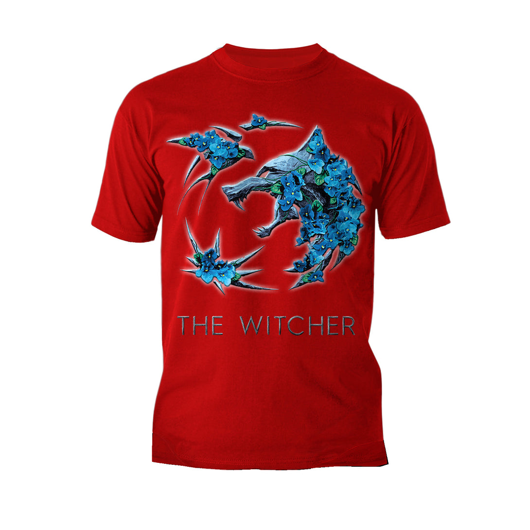 The Witcher Logo Metallic Flowers Official Men's T-Shirt Red - Urban Species