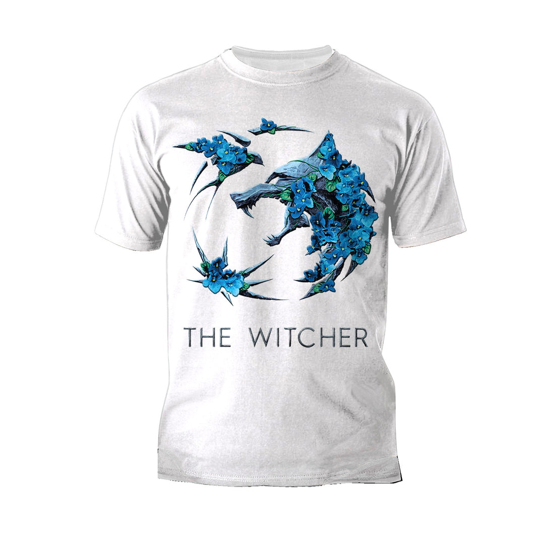 The Witcher Logo Metallic Flowers Official Men's T-Shirt White - Urban Species 