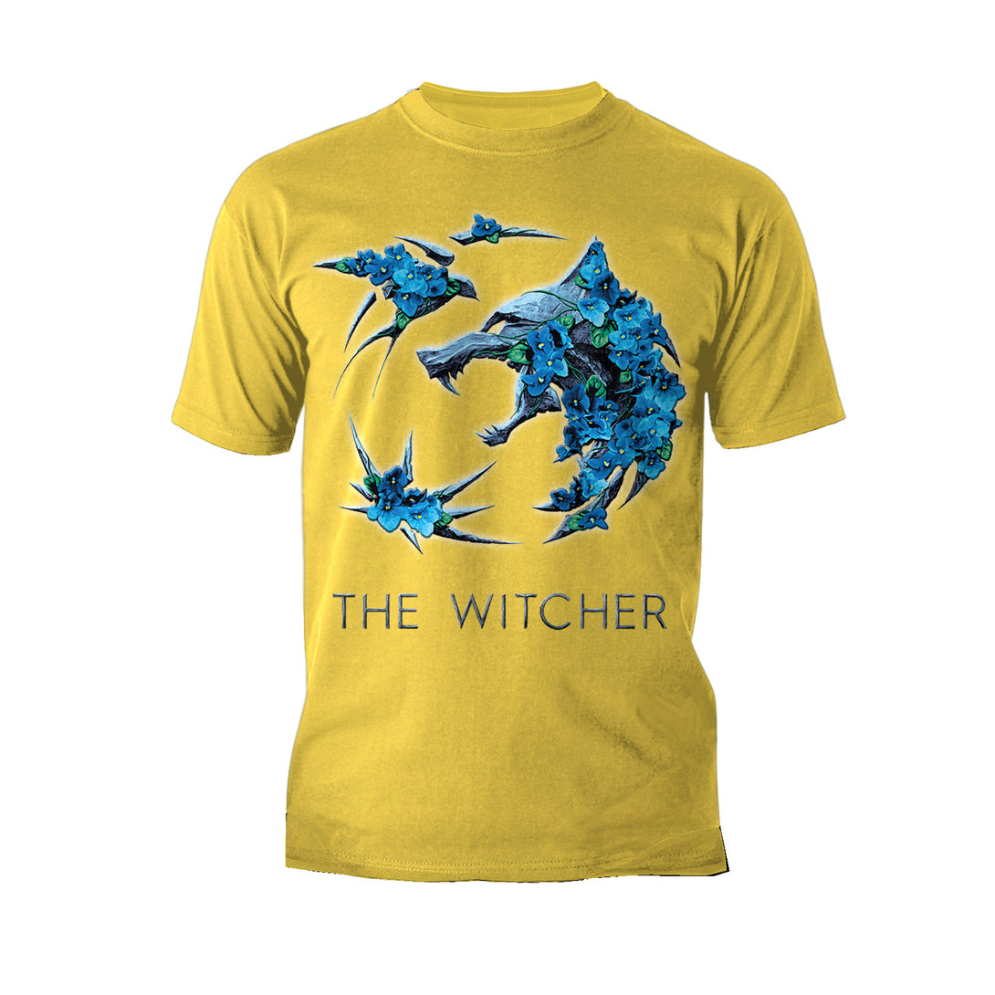 The Witcher Logo Metallic Flowers Official Men's T-Shirt Yellow - Urban Spcies