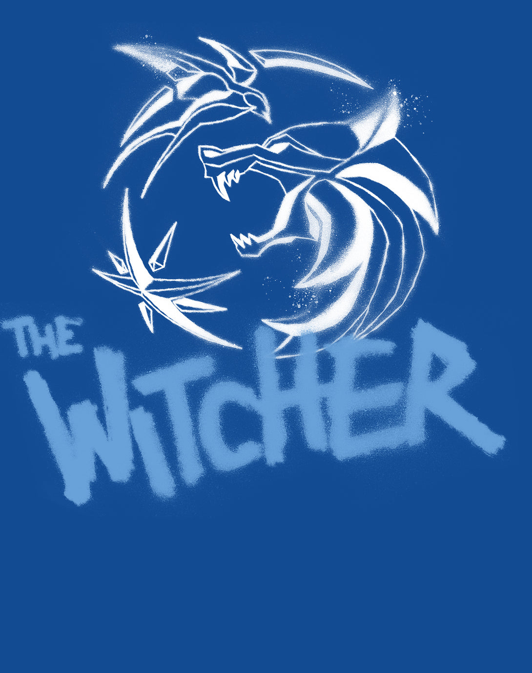 The Witcher Logo Stencil Slayer Official Sweatshirt Blue - Urban Species Design Close Up