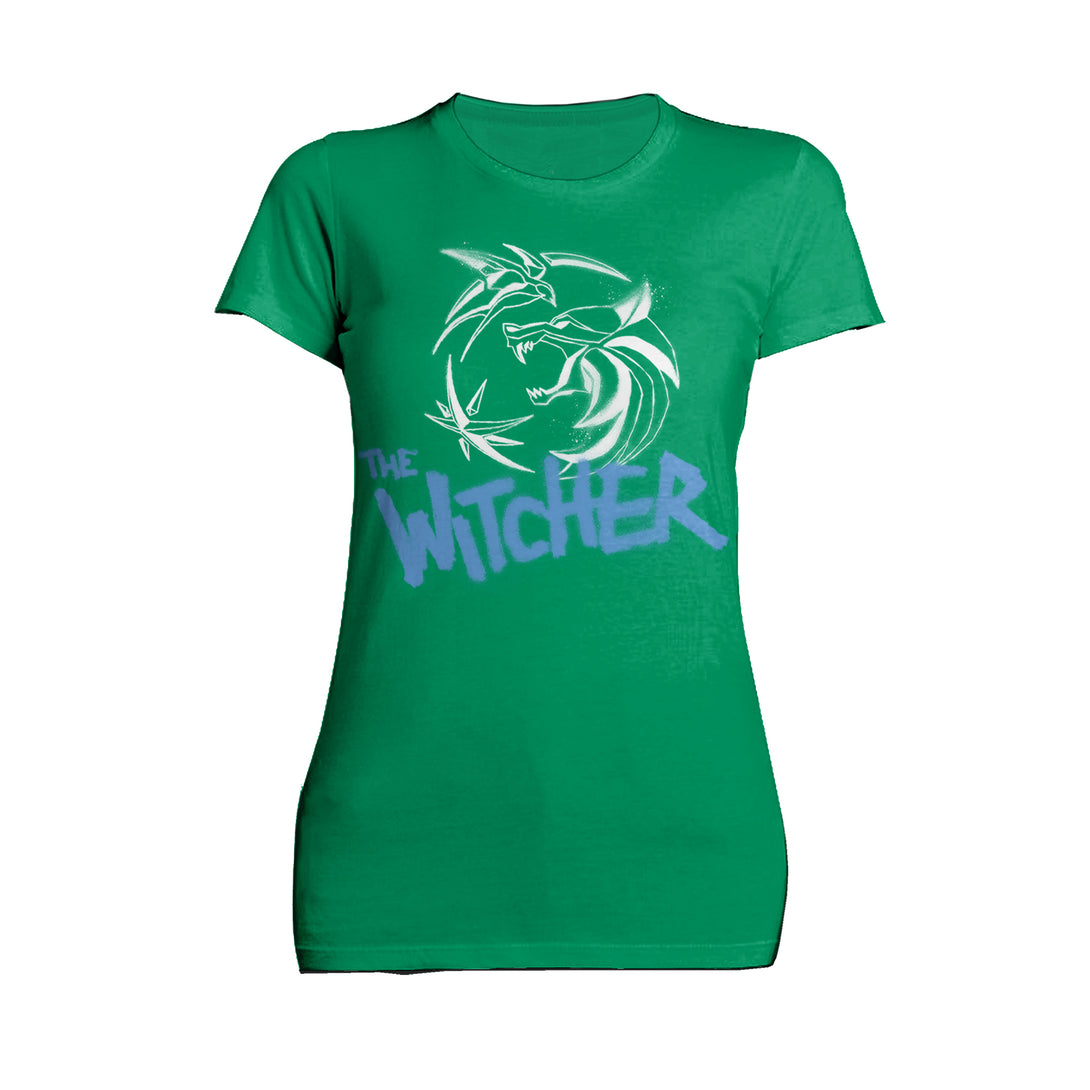 The Witcher Logo Stencil Slayer Official Women's T-Shirt Green - Urban Species 