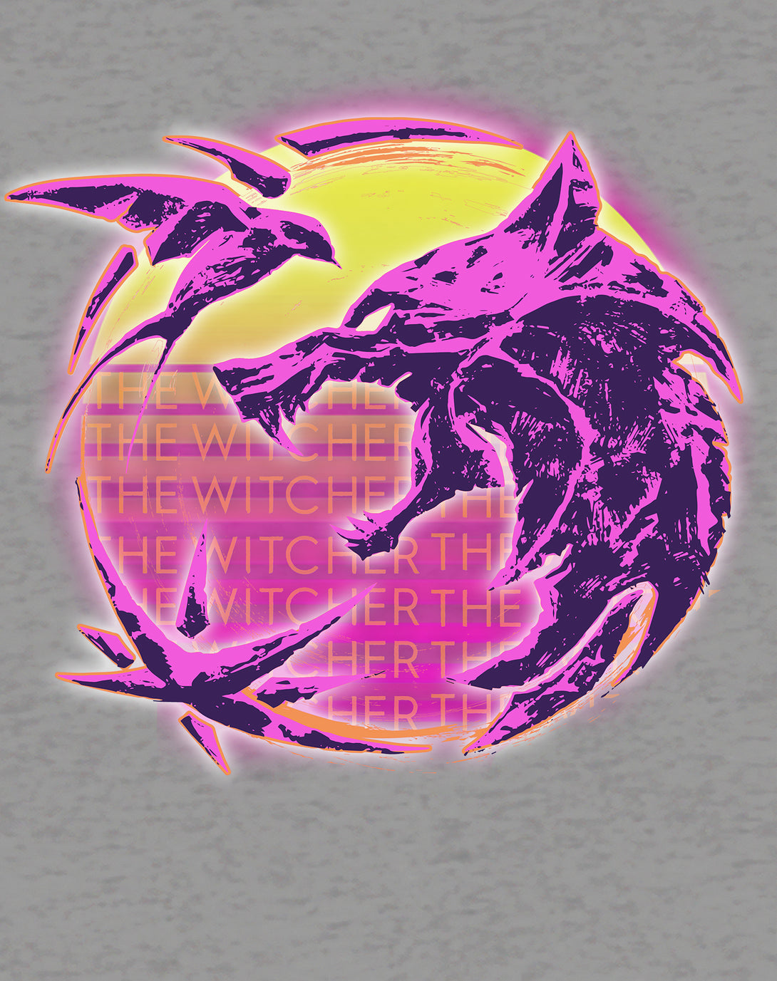 The Witcher Logo Synthwave Neon Sunset Official Men's T-Shirt Sports Grey - Urban Species Design Close Up