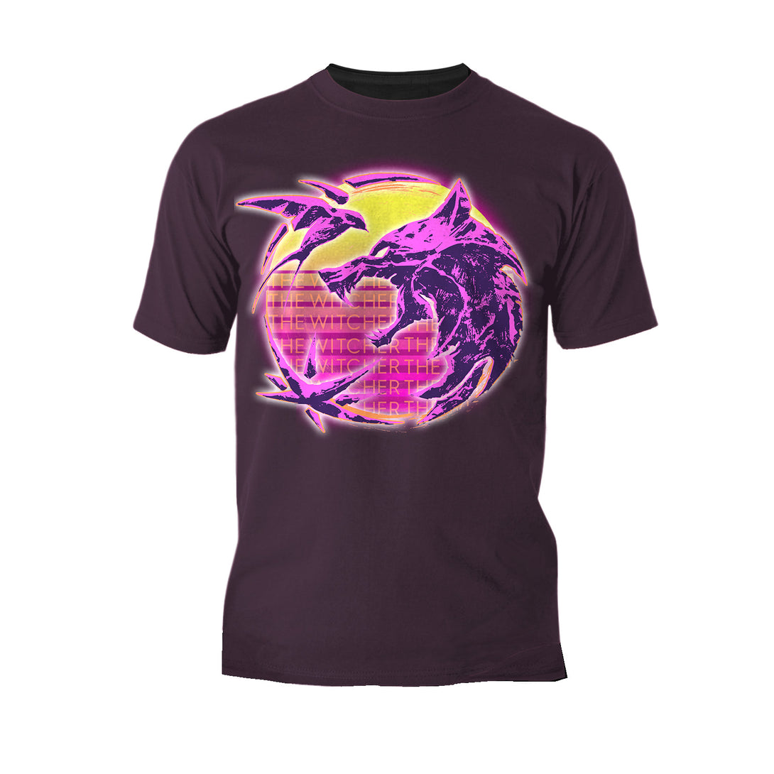 The Witcher Logo Synthwave Neon Sunset Official Men's T-Shirt Black - Urban Species