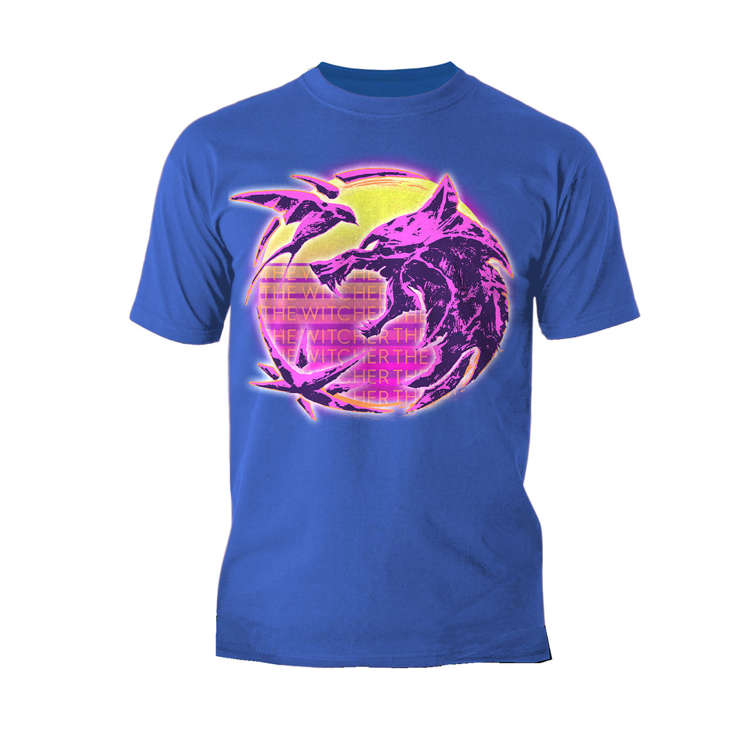 The Witcher Logo Synthwave Neon Sunset Official Men's T-Shirt Blue - Urban Species 