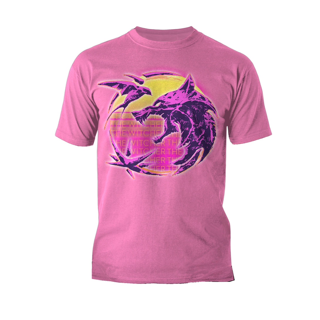 The Witcher Logo Synthwave Neon Sunset Official Men's T-Shirt Pink - Urban Species