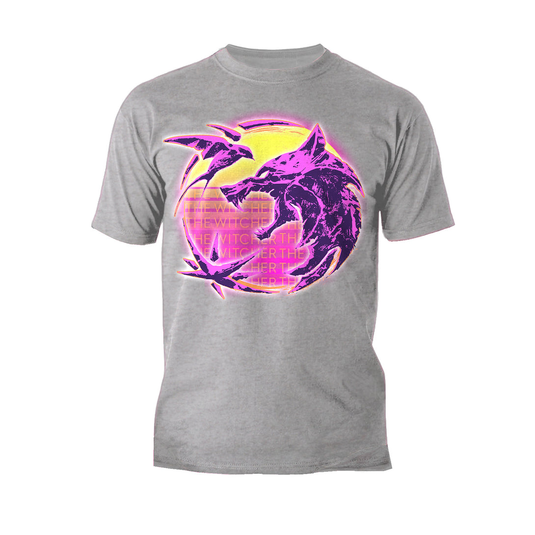 The Witcher Logo Synthwave Neon Sunset Official Men's T-Shirt Sports Grey - Urban Species 