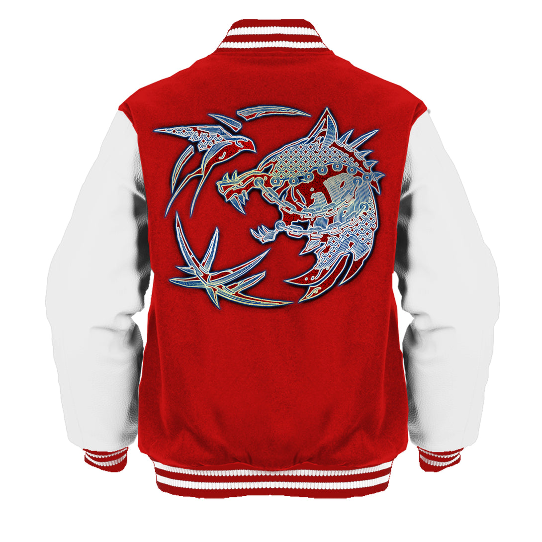 The Witcher Logo Tattoo Armour Official Varsity Jacket Red - Urban Species